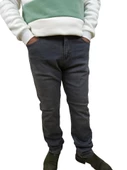 Erkek Denim Yüksek Bel Fermuarlı Taşlamalı Regular Fit Likralı Gri Kot Pantolon - 1