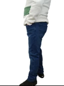 Erkek Denim Yüksek Bel Fermuarlı Regular Fit Likralı Mavi Kot Pantolon - 5