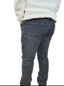 Erkek Denim Yüksek Bel Fermuarlı Taşlamalı Regular Fit Likralı Gri Kot Pantolon - 6