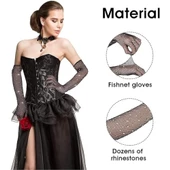 Siyah İncili Elmas File Örgü Uzun Eldiven - 4