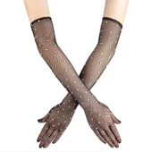 Siyah İncili Elmas File Örgü Uzun Eldiven - 2