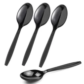 Plastik Siyah Kaşık - Parti Davet Piknik Çorba Yemek Kaşığı - 18 Cm. - 100'lü Paket thumbnail 5