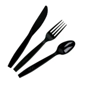 Plastik Siyah Kaşık - Parti Davet Piknik Çorba Yemek Kaşığı - 18 Cm. - 100'lü 5 Paket thumbnail 5