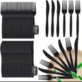 Plastik Siyah Çatal Bıçak Seti Takımı- 50 Ad. Çatal + 50 Adet Bıçak - 18 Cm. thumbnail 1