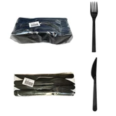 Plastik Siyah Çatal Bıçak Seti Takımı- 50 Ad. Çatal + 50 Adet Bıçak - 18 Cm. thumbnail 2