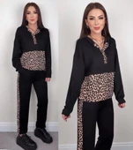 Kadın Uzun Kollu Leopar Detay Sweat Ve Yanı Leopar şerit Detay Pantolon Ikili Takım - 10