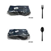 Plastik Siyah Çatal Kaşık Seti Takımı- 100 Ad. Çatal + 100 Adet Kaşık - 18 Cm. thumbnail 1