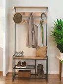 DEKORATİF METAL PORTMANTO AHŞAP RAFLI ELBİSE VE AYAKKABILIK DOLABI ÇOK AMAÇLI GARDIROP - 1