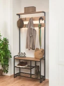 DEKORATİF METAL PORTMANTO AHŞAP RAFLI ELBİSE VE AYAKKABILIK DOLABI ÇOK AMAÇLI GARDIROP - 2