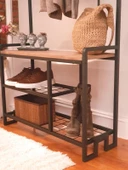 DEKORATİF METAL PORTMANTO AHŞAP RAFLI ELBİSE VE AYAKKABILIK DOLABI ÇOK AMAÇLI GARDIROP - 7