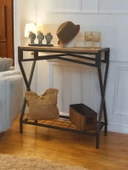 DEKORATİF METAL DRESUAR AHŞAP RAFLI STAND ÇOK AMAÇLI SALON VE HOL RAFI - 3