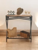 DEKORATİF METAL DRESUAR AHŞAP RAFLI STAND ÇOK AMAÇLI SALON VE HOL RAFI - 1