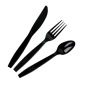 Siyah Plastik Bıçak - Parti Davet Piknik Yemek Bıçağı - 18 Cm. - 100'lü 5 Paket thumbnail 4
