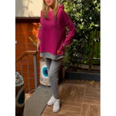 Lucky Life Kadın Pembe Kapşonlu Etek Ucu Detay Arma Ters Dikiş Gorunumlu Ikili Takım - 6