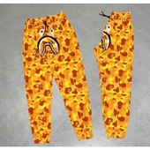 İki İplik Mevsimlik Bape Nakişli Eşofman Pantolon - Sarı - 1
