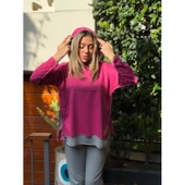 Lucky Life Kadın Pembe Kapşonlu Etek Ucu Detay Arma Ters Dikiş Gorunumlu Ikili Takım - 2