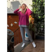 Lucky Life Kadın Pembe Kapşonlu Etek Ucu Detay Arma Ters Dikiş Gorunumlu Ikili Takım - 5