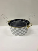 Emaye Kızartma Tenceresi 22 CM Gri Dama Desen - 2