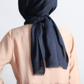 PEMİRA PAMUKLU FLAMLI LACİVERT ŞAL - 4