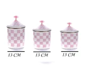 Pembe Dama Desen Emaye 3 Boy Kavanoz Takımı - 2