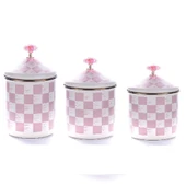 Pembe Dama Desen Emaye 3 Boy Kavanoz Takımı - 1