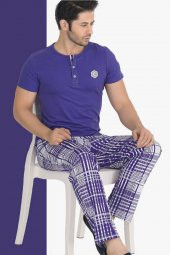 Teknur 30610 Modal Kumaş Mor Renkli Kısa Kol Erkek Pijama Takımı - 1