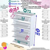 Modilayn VARBİ UMAY' 2 Li Antre Hol 72 x193x 25, 5 cm’ lik 5 Düşer Kapak 10 Göz Raflı Ayakkabılık - 5