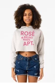 Beyaz BLACKPINK ROSE BRUNO MARS APT Kırçıllı Kadın Crop Kapşonlu thumbnail 1