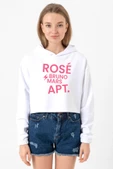 Beyaz BLACKPINK ROSE BRUNO MARS APT Optik Kadın Crop Kapşonlu - 1