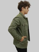 Erkek Cep Detaylı Kışlık Haki Kaşe Gömlek thumbnail 8