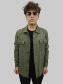 Erkek Cep Detaylı Kışlık Haki Kaşe Gömlek thumbnail 10