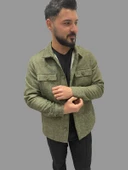 Erkek Cep Detaylı Kışlık Haki Kaşe Gömlek thumbnail 2