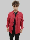 Erkek Cep Detaylı Kışlık Kırmızı Kaşe Gömlek thumbnail 7