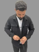 Erkek Cep Detaylı Kışlık Siyah Kaşe Gömlek - 7