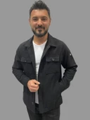 Erkek Cep Detaylı Kışlık Siyah Kaşe Gömlek - 1