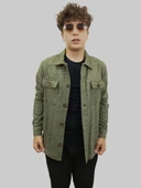 Erkek Cep Detaylı Kışlık Haki Kaşe Gömlek thumbnail 9