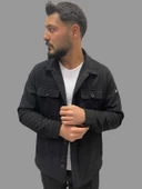Erkek Cep Detaylı Kışlık Siyah Kaşe Gömlek - 3