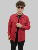 Erkek Cep Detaylı Kışlık Kırmızı Kaşe Gömlek thumbnail 10