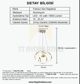 TT Aydınlatma TT306-TPL-FSR  Kavis Modeli Fransız Sarı Kaplama Tek Toplu 3 Renk Modüllü Ledli Avize thumbnail 4