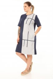 Lir Kadın Büyük Beden Yarım Kol Elbise Vizon L1621 - 4