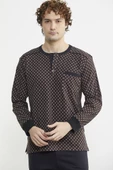 Desen Kombinli Cepli Pijama Takım - Kahve - 2