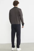 Rahat Kalıp Desenli Pijama Takım - Kahve - 6
