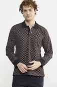 Polo Yaka Desen Kombinli Pijama Takım - Kahve - 1