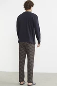 Düğmeli Desen Kombinli Pijama Takım - Kahve - 6