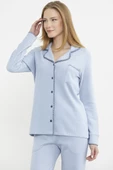 Düğmeli Gömlek Model Pijama Takım - Mavi - 2
