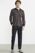 Polo Yaka Desen Kombinli Pijama Takım - Kahve - 2