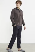 Polo Yaka Desen Kombinli Pijama Takım - Kahve - 4