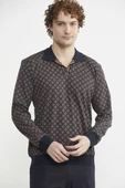 Rahat Kalıp Desenli Pijama Takım - Kahve - 2