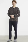 Desenli Pamuk Pijama Takım - Kahve - 3