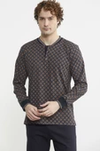 Desenli Pamuk Pijama Takım - Kahve - 4